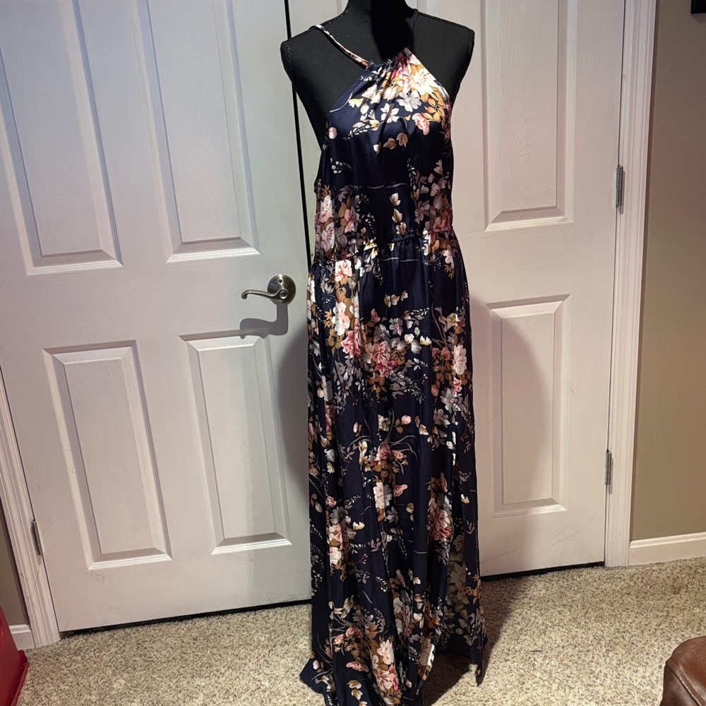 Cupshe Floral Maxi Dress - Navy and Pink